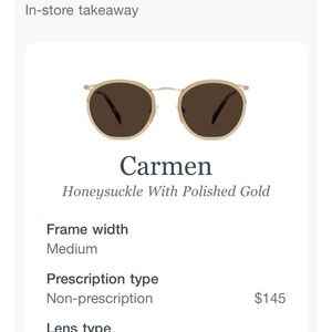 💯NEW - Warby Parker Sunglasses Carmen Honeysuckle With Polished Gold‼️